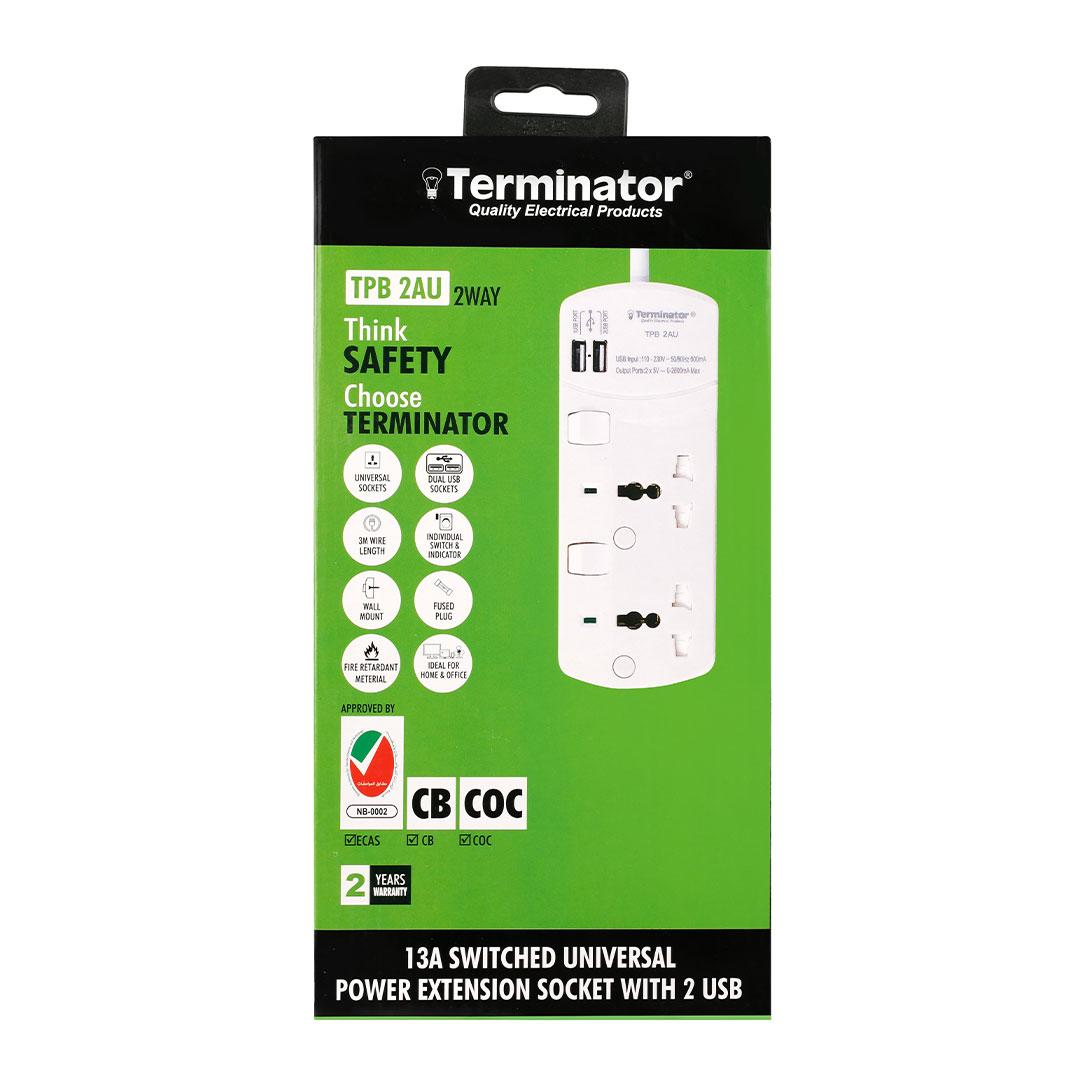 2 Way Universal Power Extension Socket With 2USB