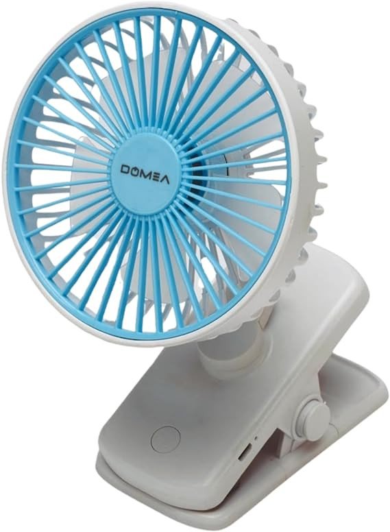 DOMEA Rechargeable Clip Fan | Mini Table Fan With 3 Speed Mode | 180 Degree Turning & 90 Degree Head Swivel | 1500mAh Battery With 5 Hours Working | USB AC-Type Charger | 5 Inch, Portable, 4 Watts