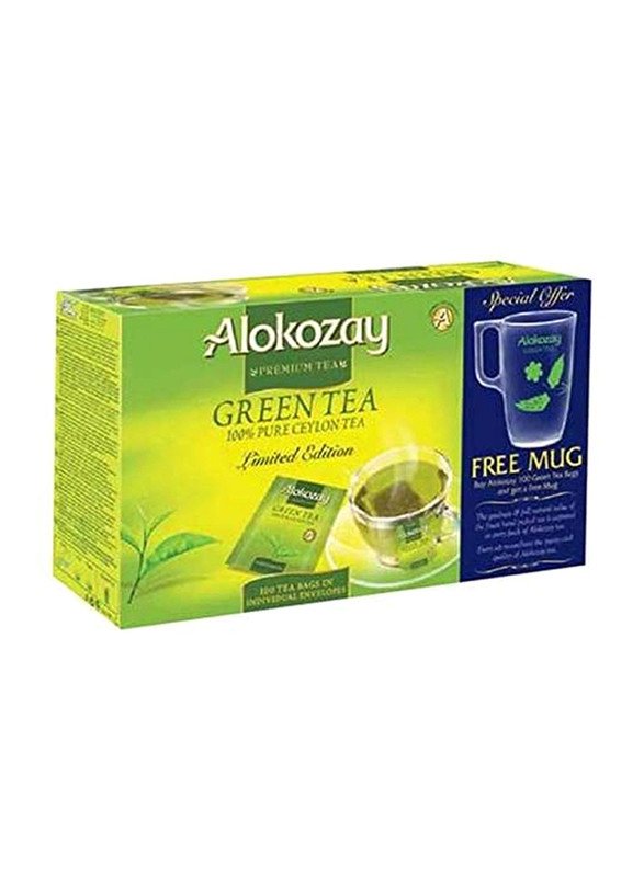 Alokozay Green Tea-100 Enveloped Tea Bags + Mug-Limited Edition