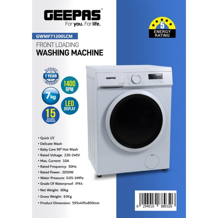 GEEPAS Front Load Washing Machine GWMF71200LCJ 7kg Capacity
