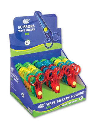 FIS Plastic Scissors Wave Shears, 4 Inch Size, Pack of 24 Pieces, Assorted Colors - FSSE01D