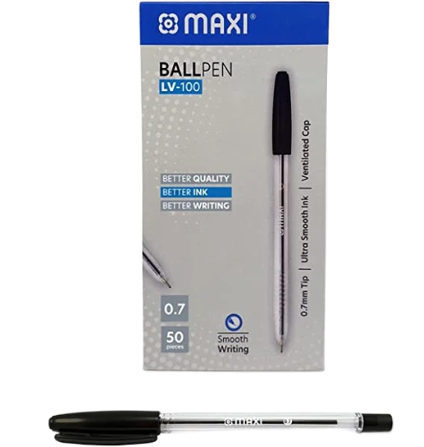 Maxi LV-100 Ballpoint pens. 0.7mm Blue , Black , Red , Green ( Pack of 50)