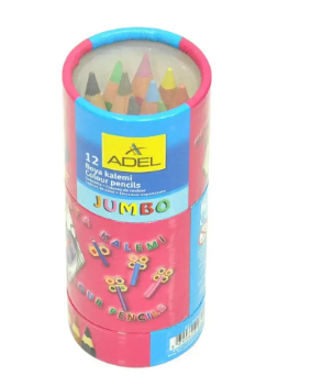 Adel Jumbo Color Pencils, 12 Colors in Tube (Half Length) with Sharpener - ALCK2119520000