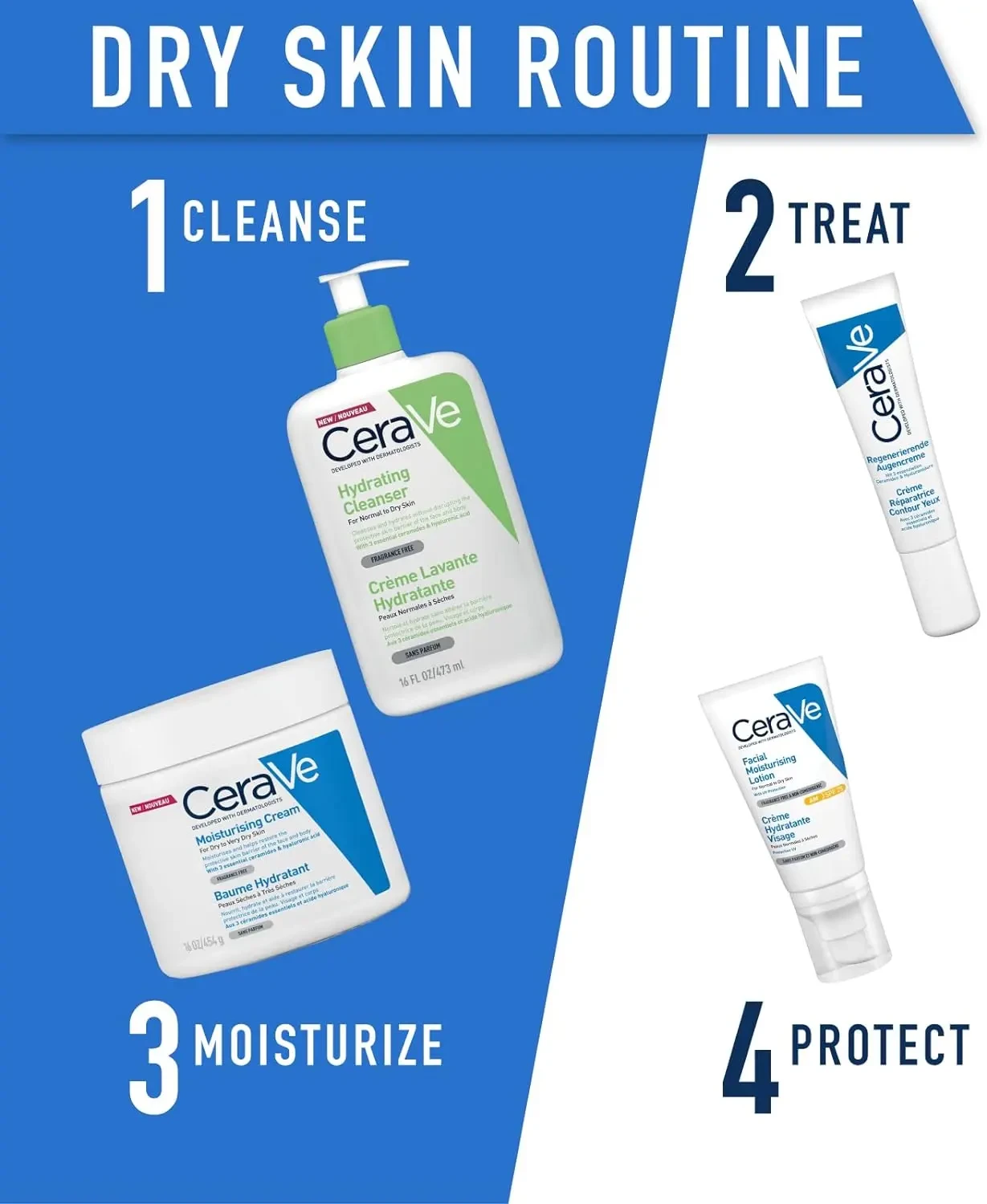 CeraVe Moisturizing Cream 48H Body and Face Moisturizer for Dry to Very Dry Skin with Hyaluronic Acid and Ceramides Fragrance Free -16Oz, 454 g