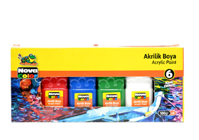 Nova Color Acrylic Paint 100G, 6 Colors (Blue,Red,Yellow,Green,Black,White) -KRPBNC-2005