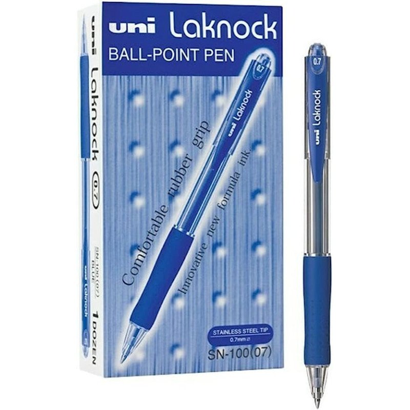 Uni-Ball SN-100(7)Laknock Retractable Ballpen  0.7mm Blue (Pack of 12 pcs)