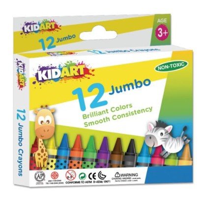 Kid Art Jumbo Crayons, 12 Colours, J012-DI, Multicolour