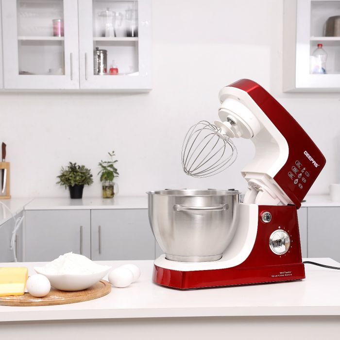 3 In 1 600W Mixer Blender - 8 Level Speed, Stainless Steel Bowl, Splash Guard | Comes With K-Beater / Whisk / Dough Hook | Auto Shut Off | Perfect For Batter, Knead & More | 2 Years Warranty