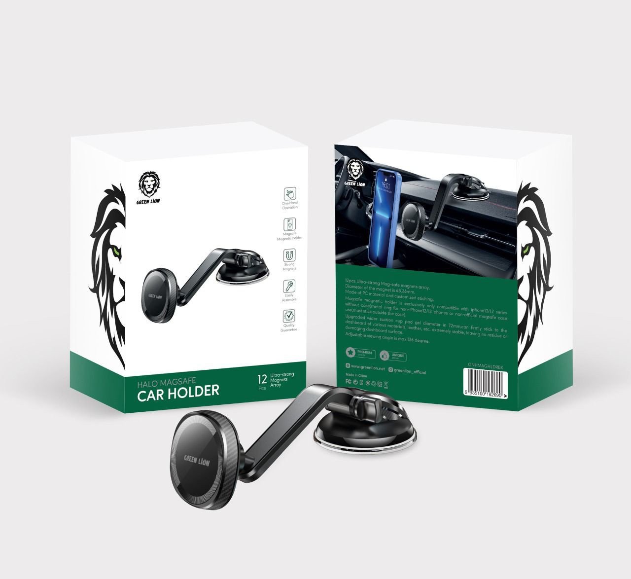 Green Halo Magsafe Car Holder - Black