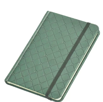 FIS Notebook With Elastic Band Italian PU Cover, Ivory Paper, 5 mm Square, Green Color, 96 Sheets With Gift Box, A6 Size