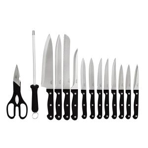 Prestige Knife Block Set Of 15 Pieces With Cutting Board - Stainless Steel - Black