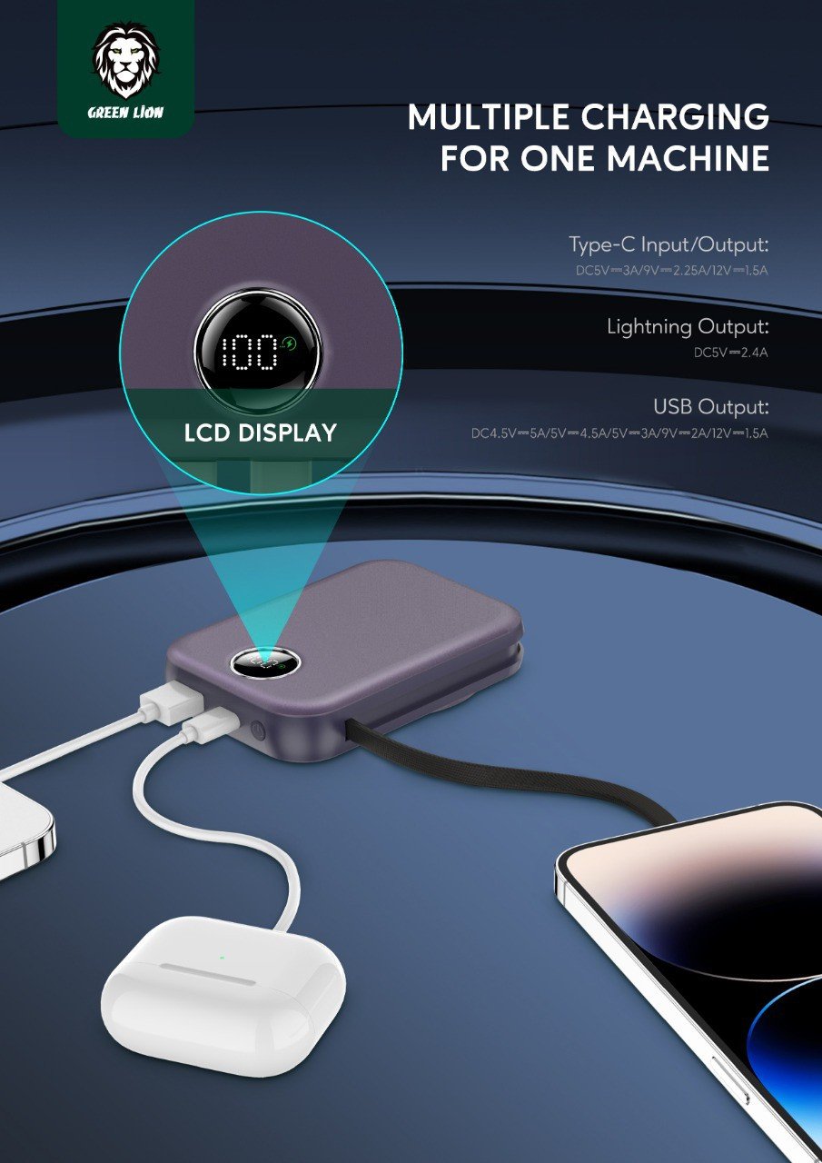 Green Monaco Magsafe Power Bank 10000mAh PD+QC 22.5W - Purple