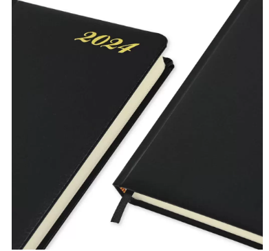 FIS French Diary 2024, Bonded Leather 1-Side Padded, Round Corner, Black - FSDI29FRB24BK