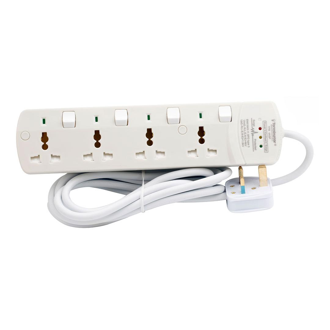 4 Way Universal Power Extension with Surge Protection & 3M Cable length.