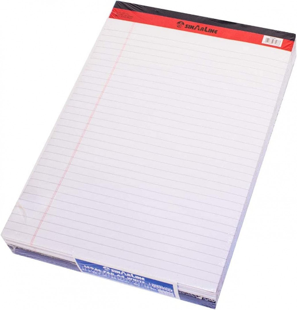 SINARLINE LEGAL PAD, LINE RULED, 56GSM, 50SHEETS/PAD, WHITE, ASSORTED SIZES