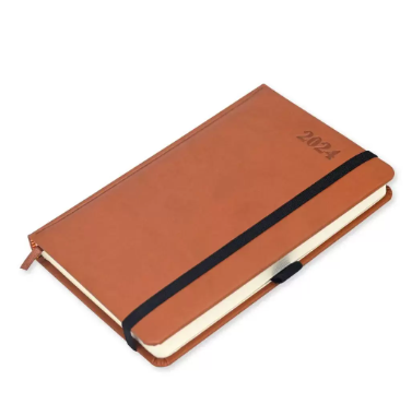 FIS French Diary 2024, PU 1-Side Padded, Round Corner, Brown - FSDI29FRPU24BR