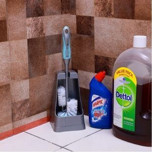 Royalford Toilet Brush With Holder - Plastic - Grey