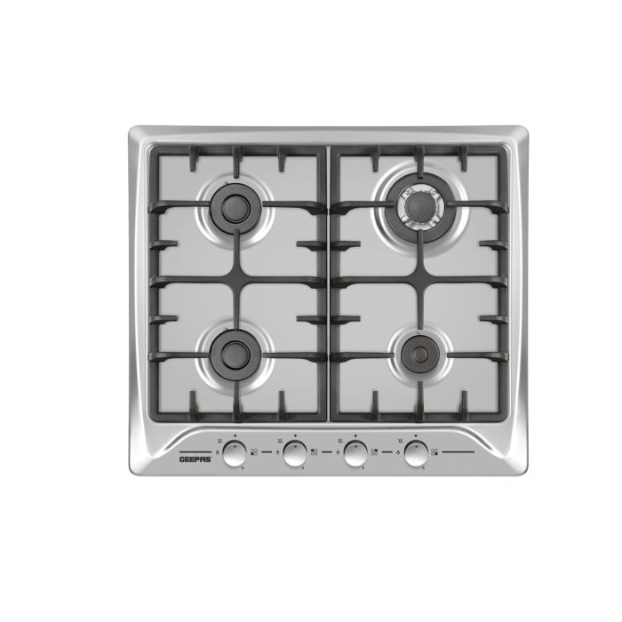 Geepas 4-Euro Type Pool Gas Hob Burner - Attractive Design, Durable Stainless Steel Finish - Automatic Ignition, 5 Heating Zones With 2.5Kw Trip;E Wok Burner | Perfect For Multiple Cooking