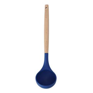 Royalford Soup Ladle Wooden Handle - Silicon, Melamine - Blue - 62 CM