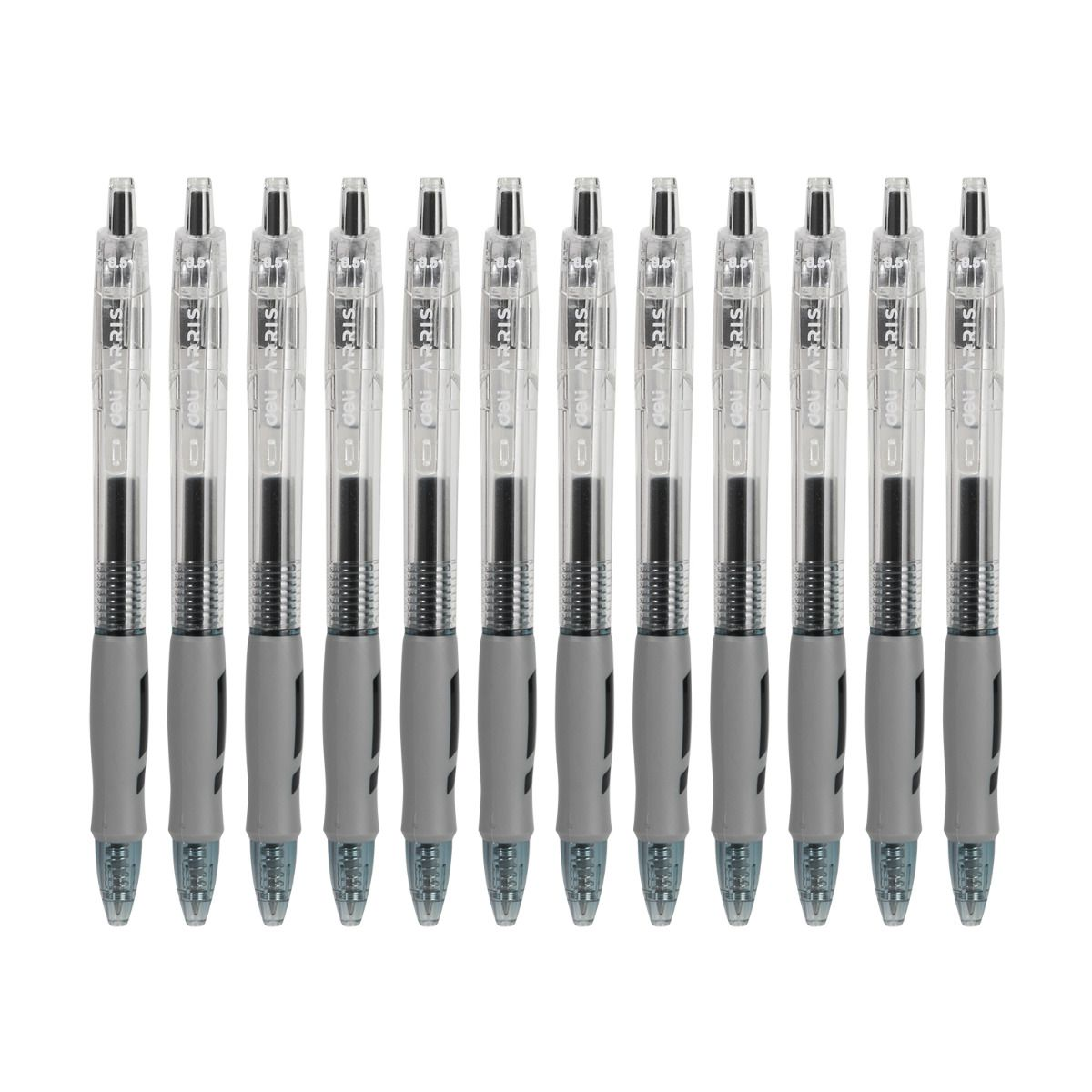Deli ARRIS Black Gel Pen Set for Student, Office, 12 pc, Ergonomic grip 0.5mm (EG08-BK)