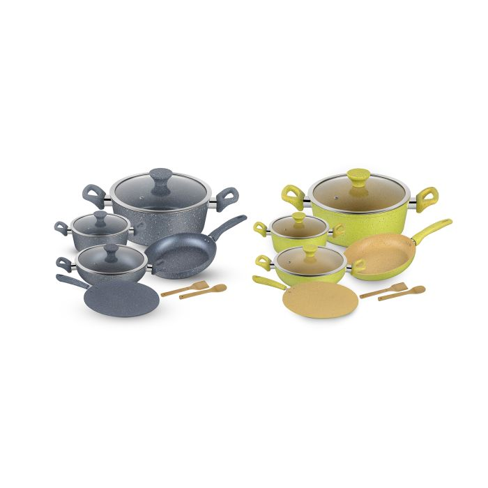 Royalford RF9838 10Pcs Forged Aluminium Cookware Set - 3 Layer Granite Coating Saucepan With Lid, Fry Pan, Casseroles With Lids | Cool Handles | Evenly Heating Base | Compatible With Multiple Hobs