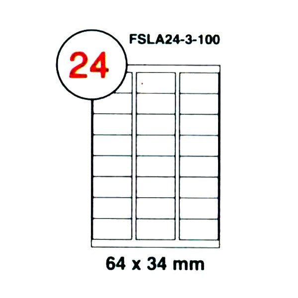 FIS Multipurpose Laser Labels, Colour White, Size 64X34MM, (24 Sticker x 100 Sheet) A4 Size, E.U. Origin Material - FSLA24-3-100