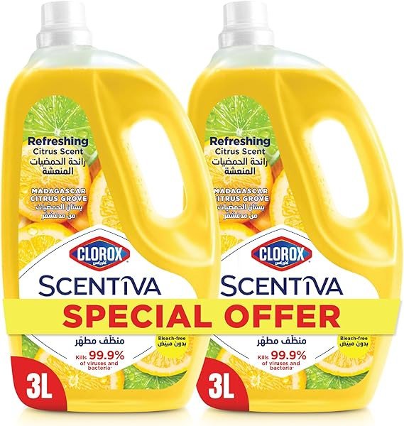 Clorox Scentiva Disinfectant Floor Cleaner 3L Dual Pack Madagascar Citrus Grove, Bleach Free