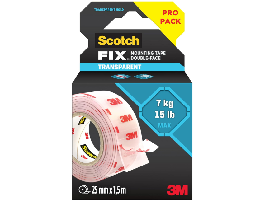 Scotch-Fix Clear Double-Sided Mounting Tape 410H-CLR-EU, 25mmx1.5m, 24 RL/CV