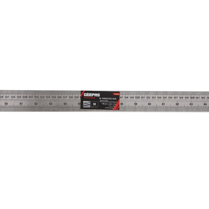 Geepas Stainless Steel Ruler - 200cm Precision Metal Ruler For Accurate Easy To Read Measurements For Office Engineering Drawings With Conversion Tables - Hanging Hole For Storage/A