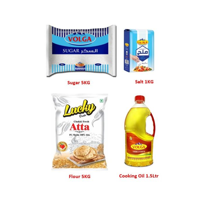 Volga Combo (Sugar 5Kg + Chakki Atta 5Kg + Cooking Oil 1.5Ltr + Salt 1Kg)