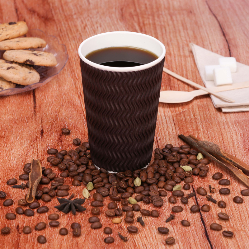 16 Oz Dark Brown Zig- Zag Ripple Paper Cups 500 Pieces