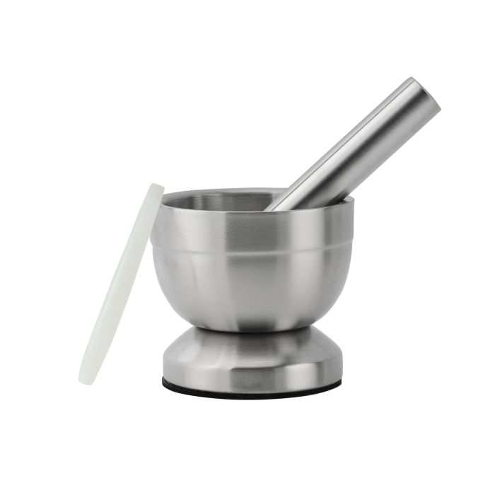 Royalford 10 CM Mortar And Pestle- RF11168| Stainless Steel Grinding Bowl| For Grinding And Crushing Herbs| Manual Grinder| Pestle Set With Lid| Stain-Resistant And Non-Skid Base| For Crushing Ginger