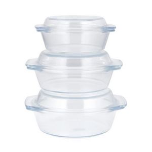 Royalford 3Pcs Glass Casserole Set - Glass - Clear - 700ML ,1000 ML ,1500 ML