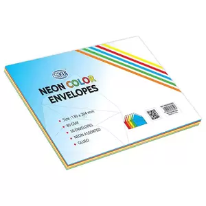 FIS Color Envelopes, Glued, Neon 5 Assorted Colors, Pack of 50 Pcs. 136 x 204 mm, 80 GSM - FSEC8024G5B50
