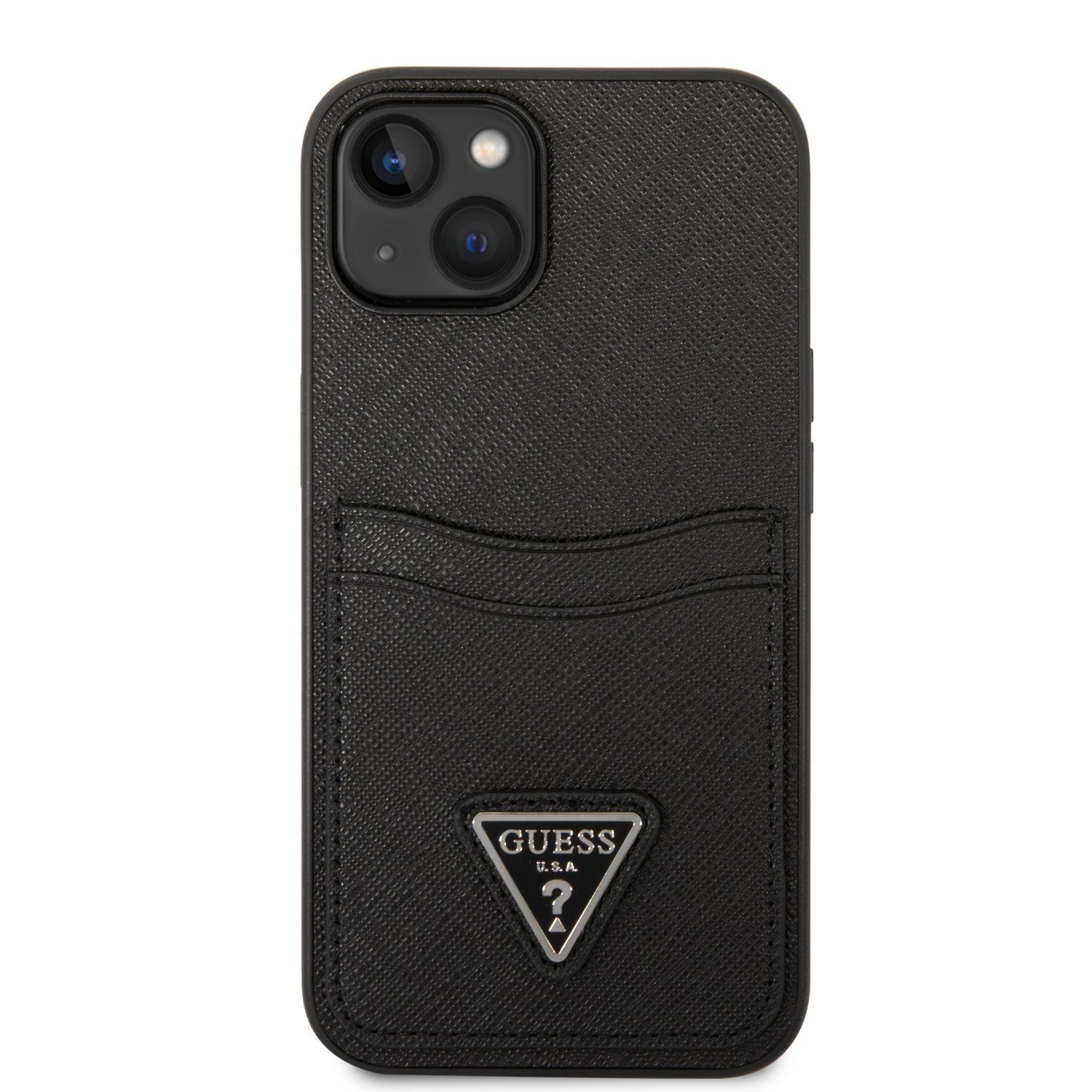 Guess Saffiano Double Card Hard Case for iPhone 14 Plus (6.7") - Black