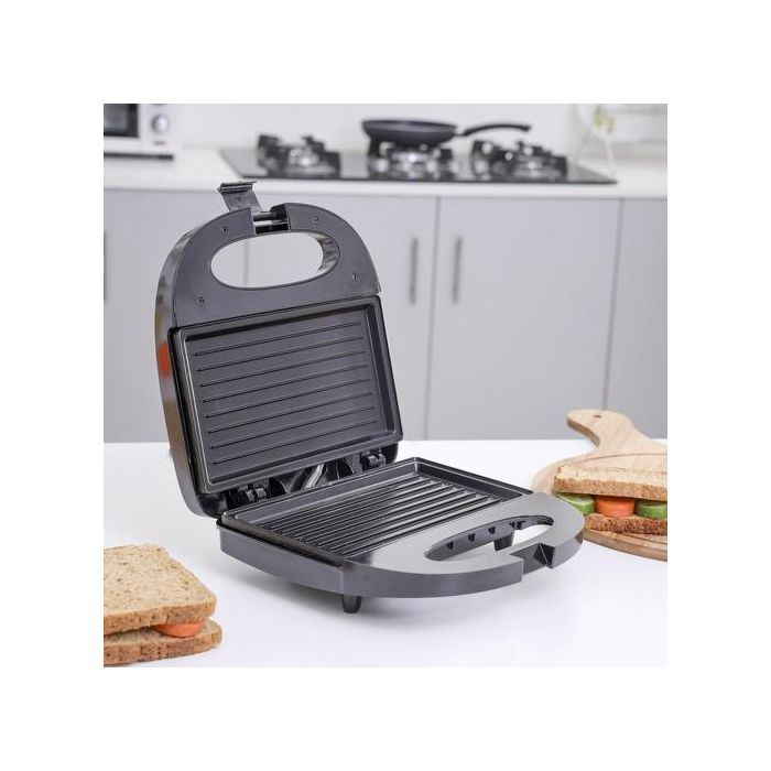 Geepas GGM6001 700W 2 Slice Grill Maker With Non-Stick Plates | Stainless Steel Panini Press, Sandwich Toaster, Grill & Griddle Toasty Maker | Cord-Warp For Storage, Ideal For Breakfast | 2 Years Warr
