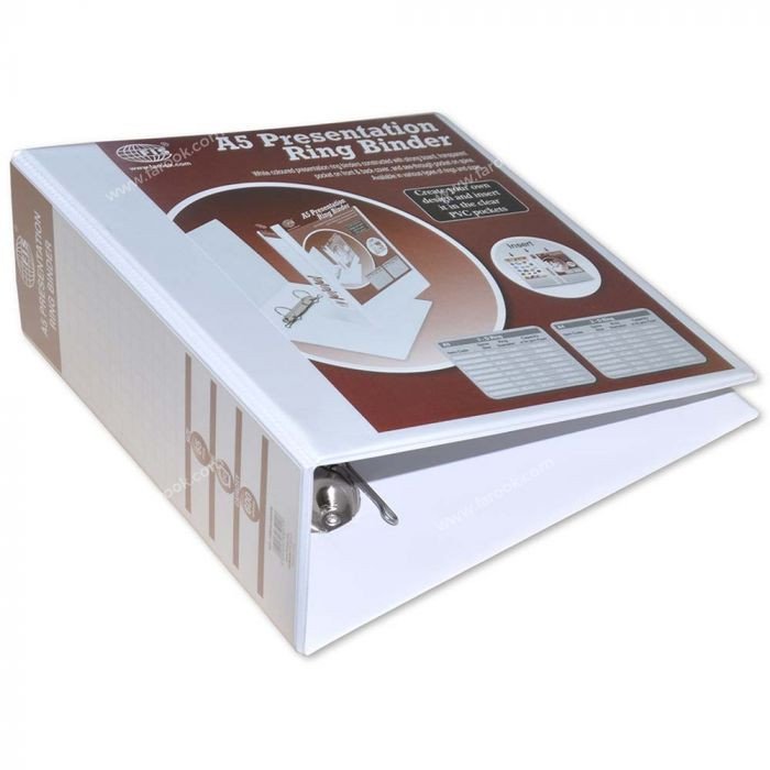 FIS Presentation Binder A5, 2D 65mm Ring 3.75 Inch Spine White - FSBDA5265DPB