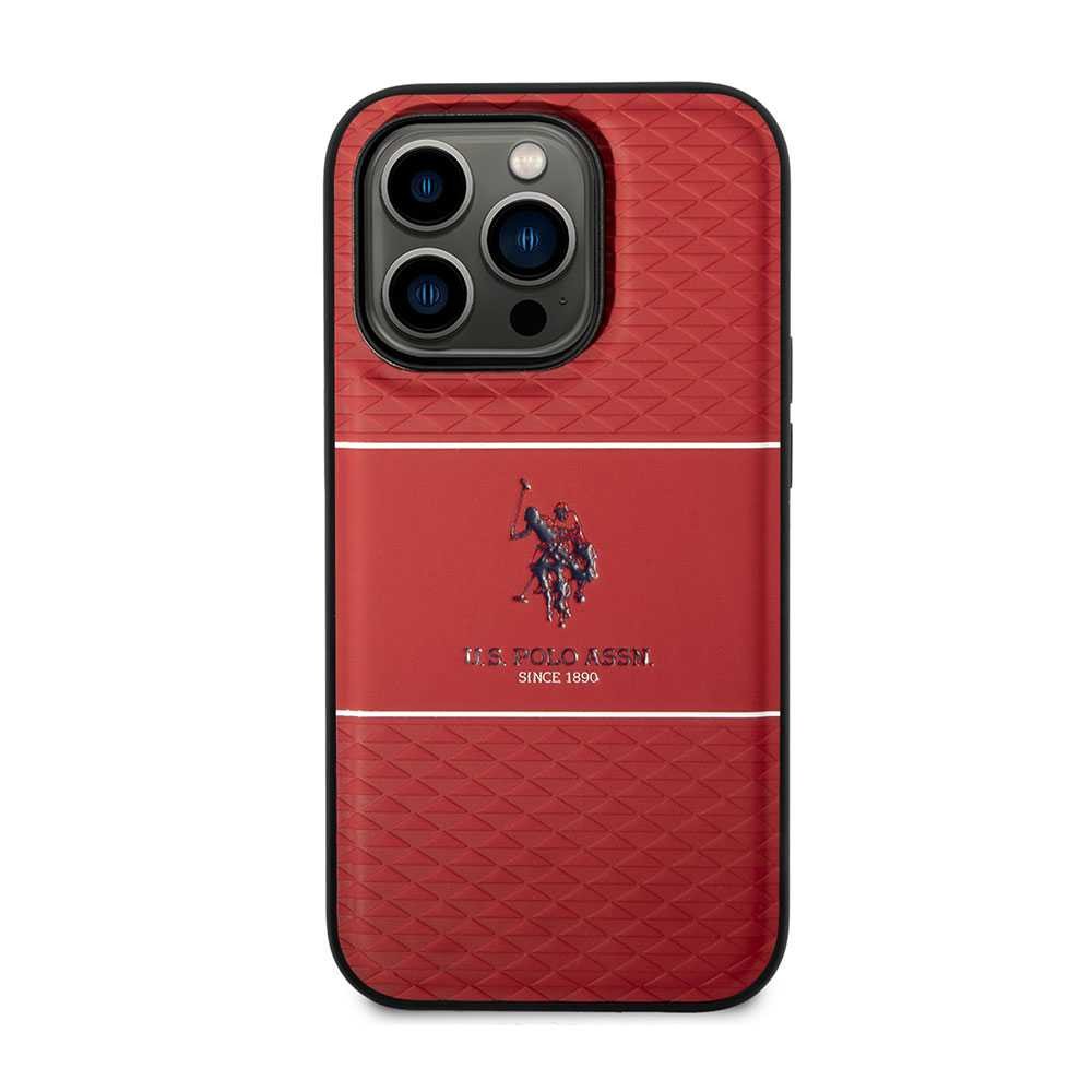 U.S.Polo Assn. PU HS Pattern DH Stripe Hard Case for iPhone 14 Pro Max (6.7") - Red