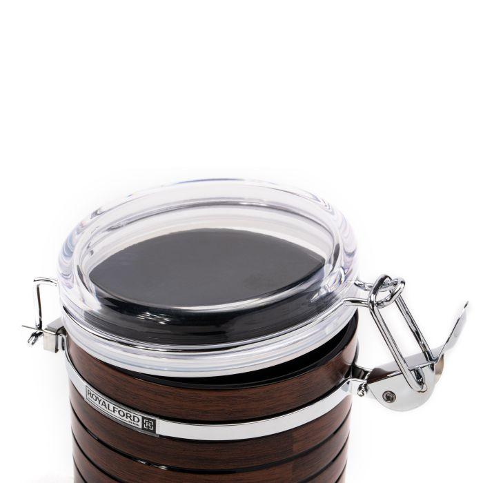 Royalford RF8223 Stainless Steel Coffee Container Storage, Cherrywood Kitchen Storage Jars With Durable Locking Tab