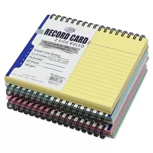 FIS Ruled Record Card 180 GSM 6X4 Inch Double Loop Spiral Pack of 5 Colors -FSIC64-180SP5C