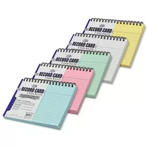 FIS Ruled Record Card 180 GSM 6X4 Inch Double Loop Spiral Pack of 5 Colors -FSIC64-180SP5C