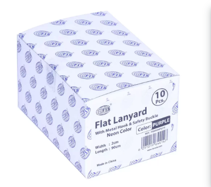 10-Piece FIS Neon Flat Lanyard Purple with Metal Hook & Safety Buckle, 2X90cm - FSNASNPU-10