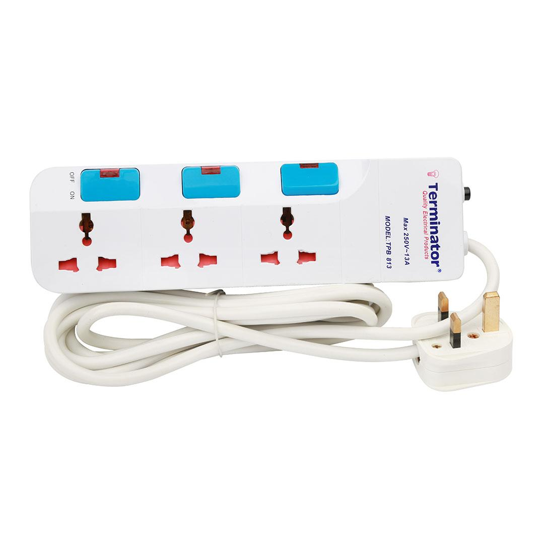 3 Way Universal Power Extension Socket 3M Cable 13A