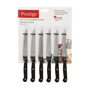 Prestige PR57110 6 Pieces Serrated Knives - Stainless Steel - Black - 11 CM