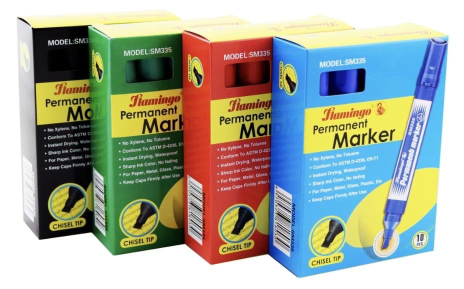 Flamingo Chisel Tip Permanent Marker Black 12-Piece