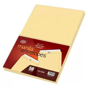 FIS Manila Envelopes Peel & Seal, Ribbed, Pack of 50 Pcs. 10 x 7 Inch, 120 GSM - FSME1233PR50 Manila Envelopes Peel & Seal, Ribbed, Pack of 50 Pcs. 10 x 7 Inch, 120 GSM - FSME1233PR50