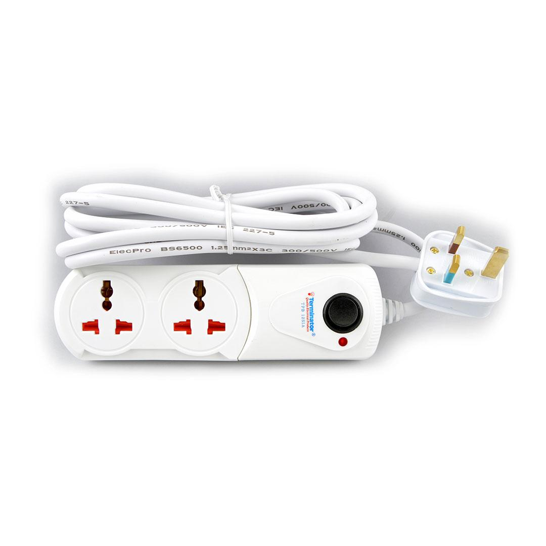 2 Way Universal Extension Socket With Switch & LED 5M Cable