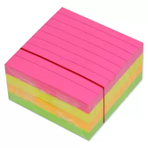 FIS Sticky Note Pad, 3X3 inches, Pack of 4, Ruled, 4 Assorted Neon Color -FSPO3X3RN4C
