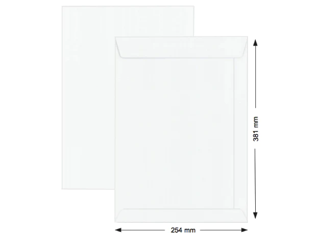 Hispapel White Envelope 254 x 381mm 15" x 10" 250pcs/box