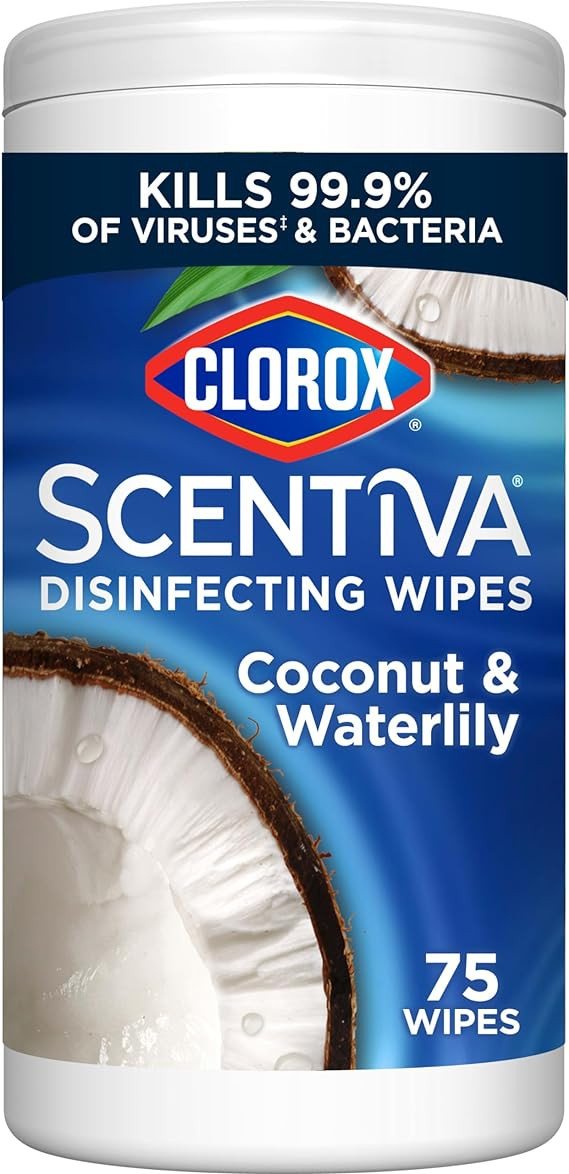 Clorox Scentiva Disinfecting Wipes Pacific Breeze & Coconut, Multi-Surface Bleach Free Cleaning Wipes, 75 Wet